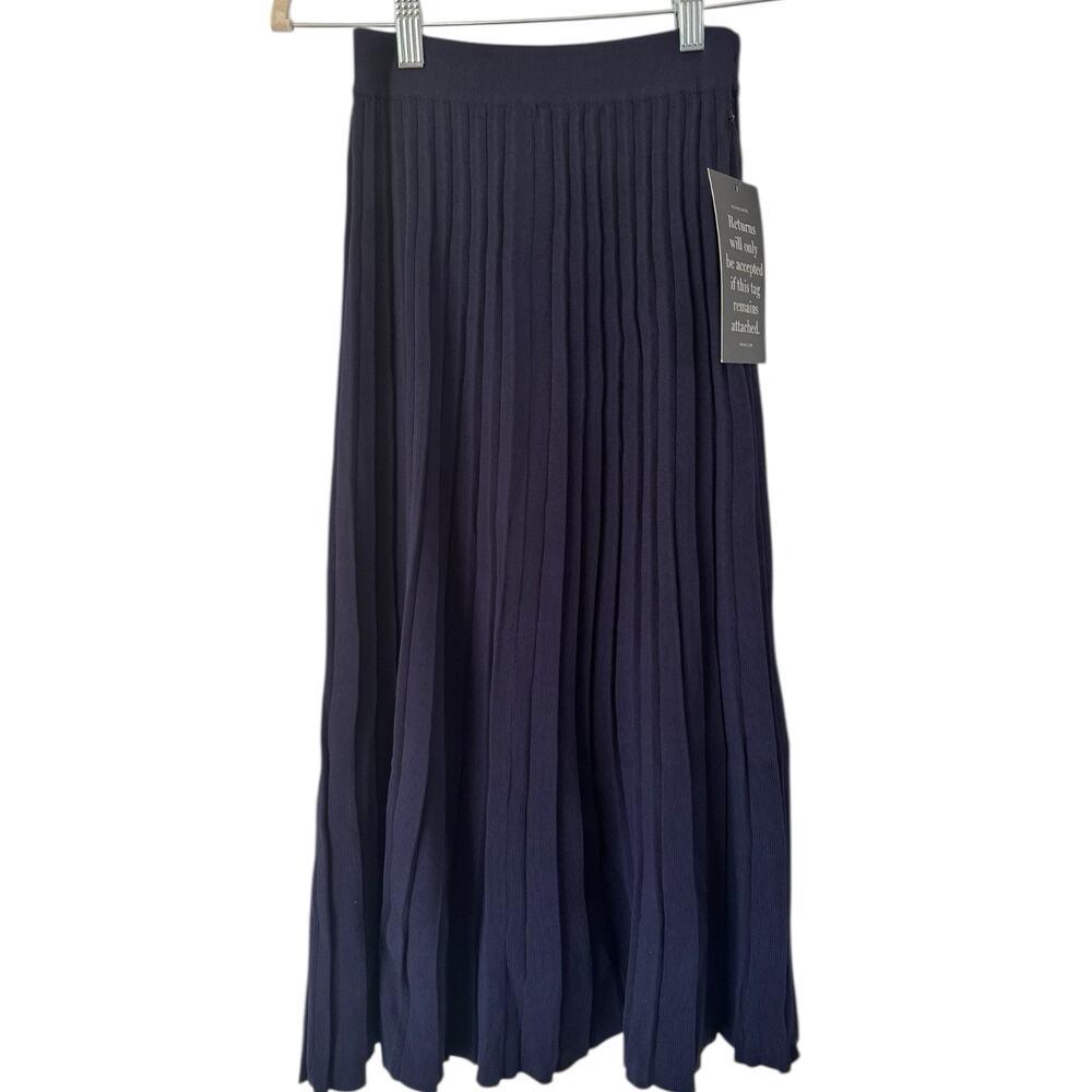 NWT Hyacinth House Navy Blue Pleated Midi Skirt Women’s Size XXS